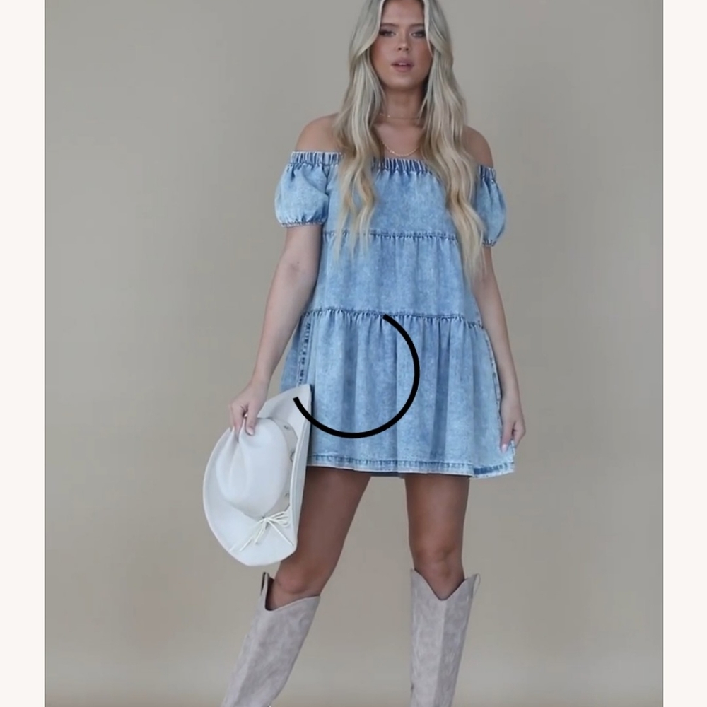 OFF-SHOULDER SOFT DENIM MINI DRESS